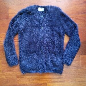 Zara Navy Fuzzy Knit Button Sweater